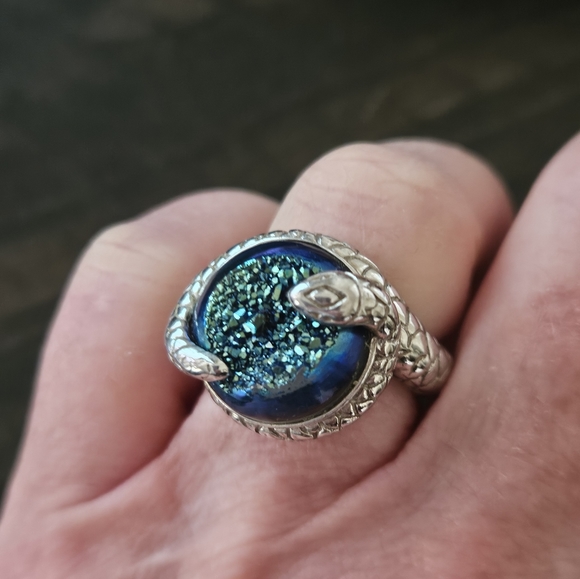 Amazing Vintage Sterling Silver Druzy Snake Ring - Picture 6 of 9